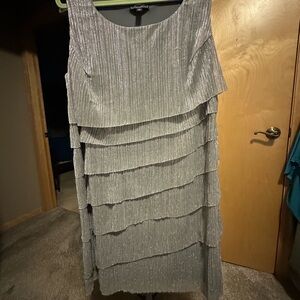 dressbarn Shimmering Silver Tiered Mini Dress